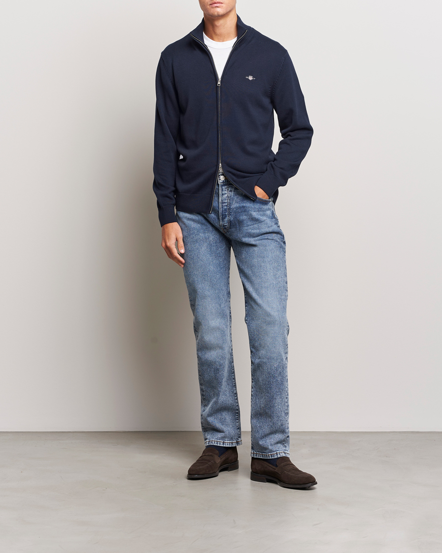 Herren | Pullover | GANT | Cotton Full Zip Cardigan Evening Blue