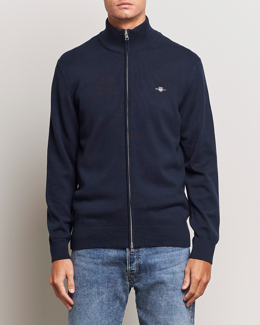 Herren | Pullover | GANT | Cotton Full Zip Cardigan Evening Blue