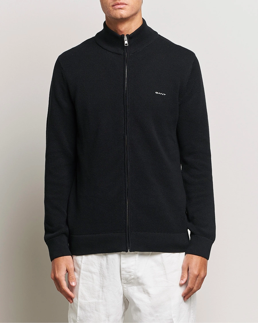 Herren | Kleidung | GANT | Cotton Pique Full-Zip Sweater Black