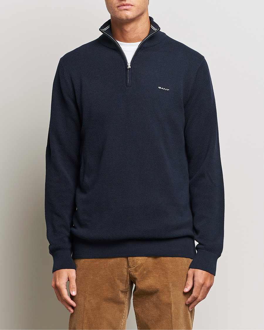 Herren | Pullover | GANT | Cotton Pique Half-Zip Sweater Evening Blue