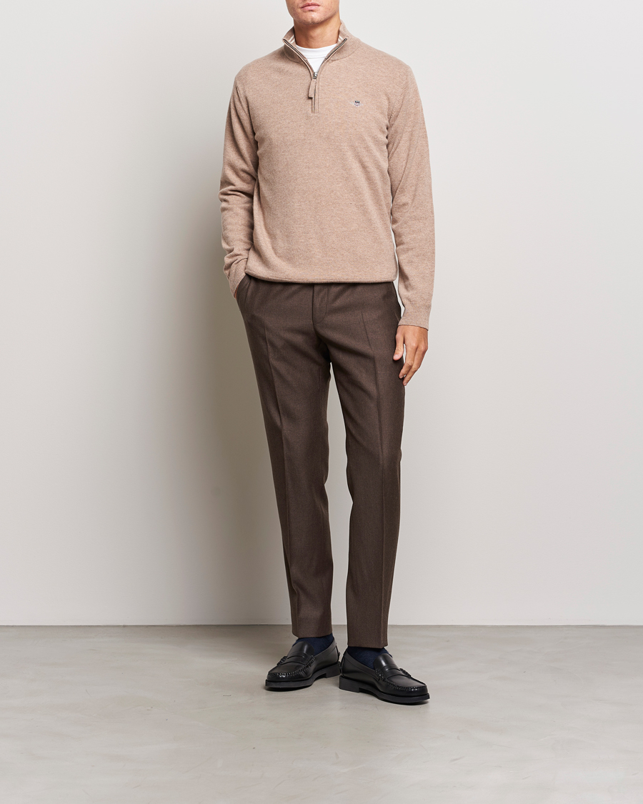 Herren | Pullover | GANT | Lamsbwool Half Zip Dark Sand