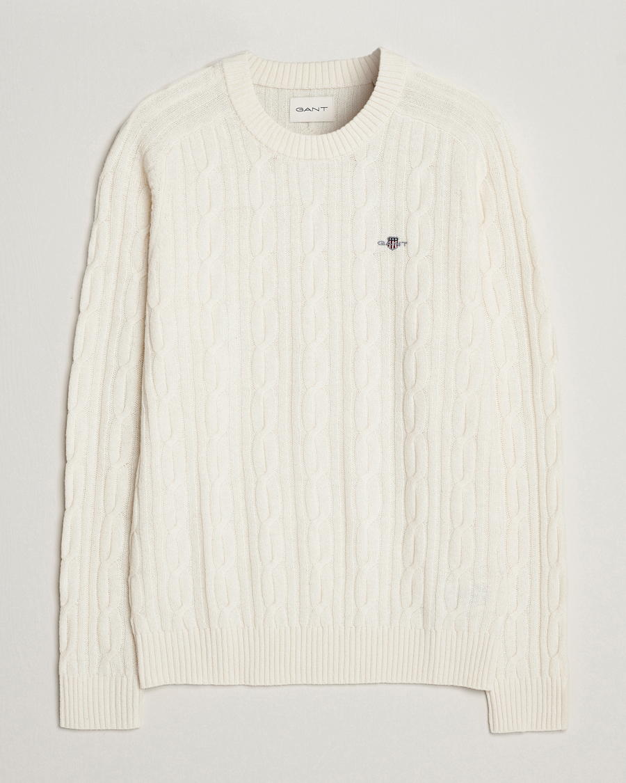 Herren | Pullover | GANT | Lambswool Cable Crew Neck Pullover Cream