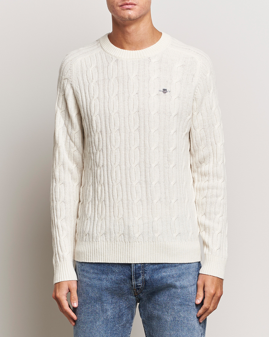 Herren | Pullover | GANT | Lambswool Cable Crew Neck Pullover Cream