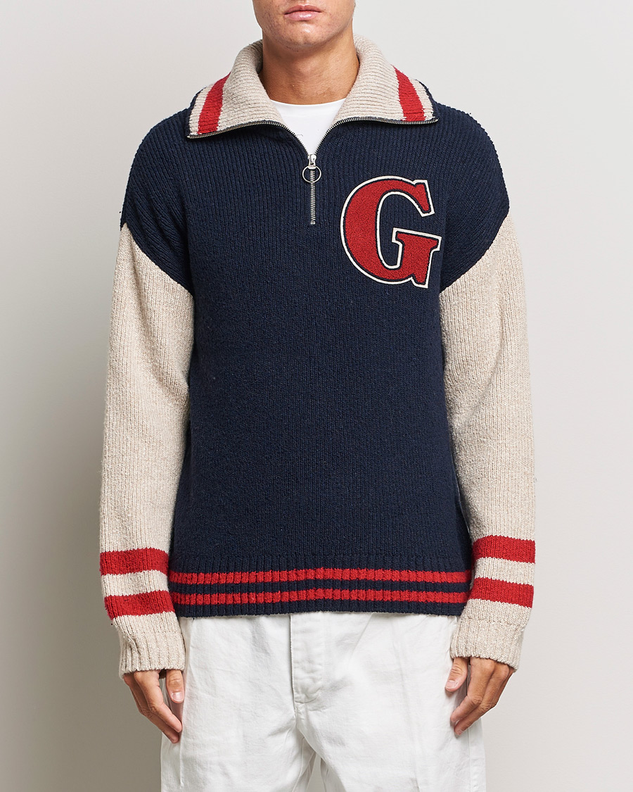 Herren | Pullover | GANT | Wool Neps Letter Half Zip Evening Blue