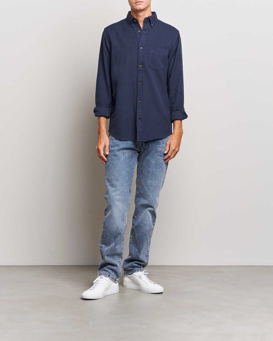 Herren | Hemden | GANT | Regular Fit Herringbone Flannel Shirt Marine
