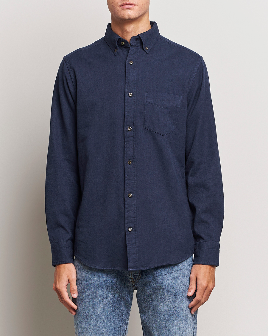 Herren | Hemden | GANT | Regular Fit Herringbone Flannel Shirt Marine