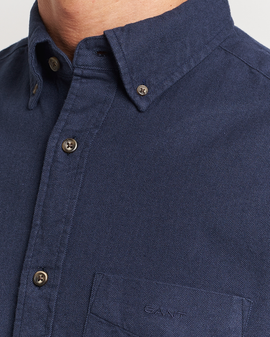 Herren | Hemden | GANT | Regular Fit Herringbone Flannel Shirt Marine