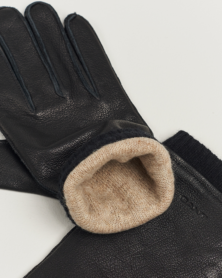 Herren | GANT Cashmere Lined Leather Gloves Black | GANT | Cashmere Lined Leather Gloves Black
