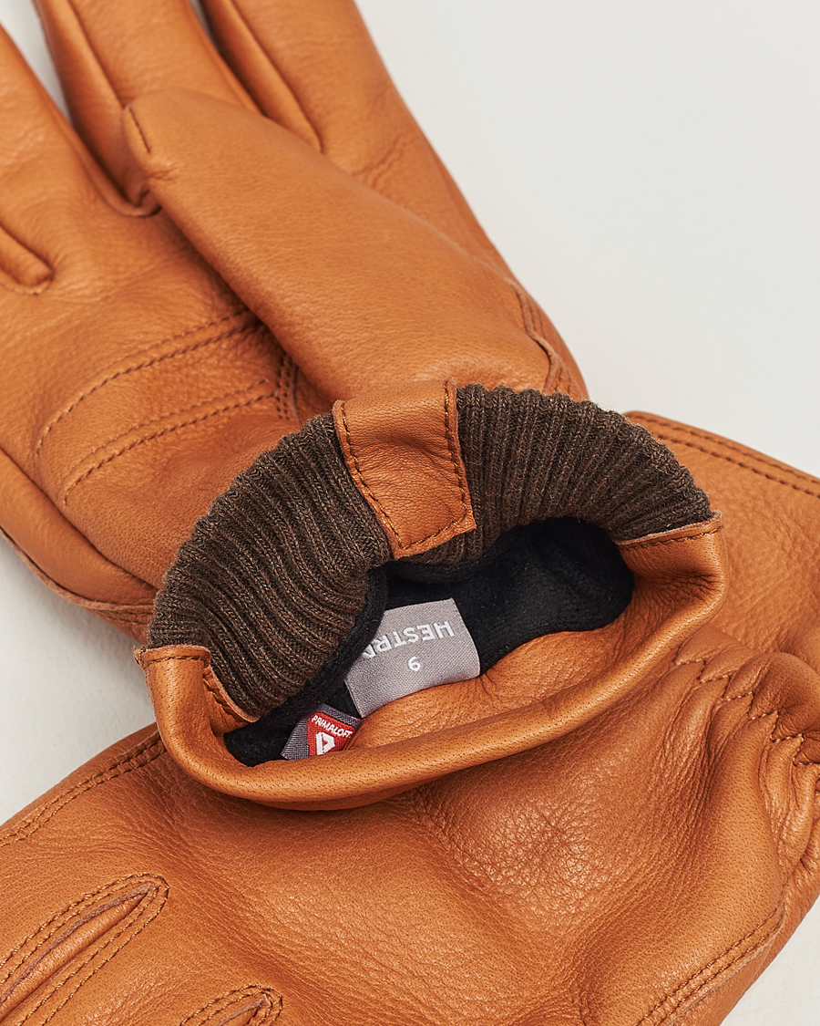 Men | Gloves | Hestra | Kjetil Deerskin Rib Knitted Cuff Glove Cognac