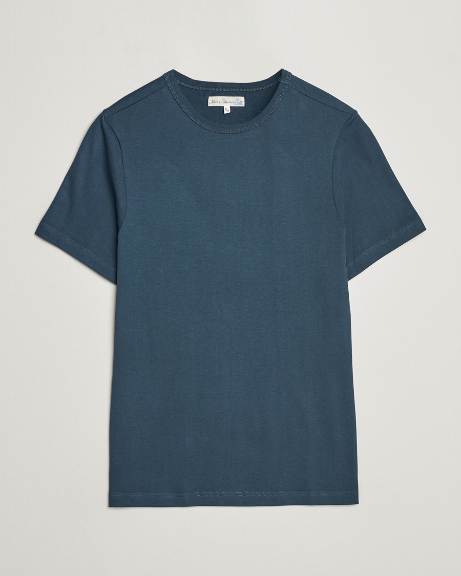 Herren | T-Shirts | Merz b. Schwanen | 1950s Classic Loopwheeled T-Shirt Mineral Blue