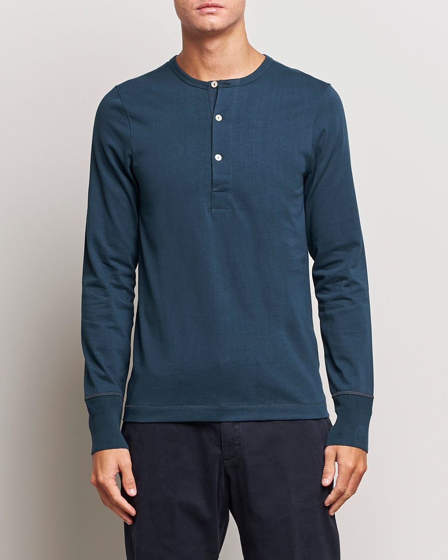 Herren | Pullover | Merz b. Schwanen | Classic Organic Cotton Henley Mineral Blue