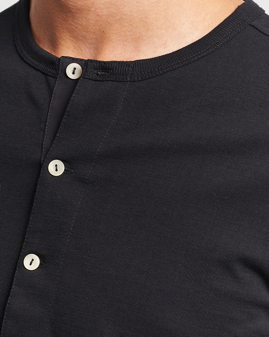 Herren | Pullover | Merz b. Schwanen | Classic Organic Cotton Henley Sweater Black