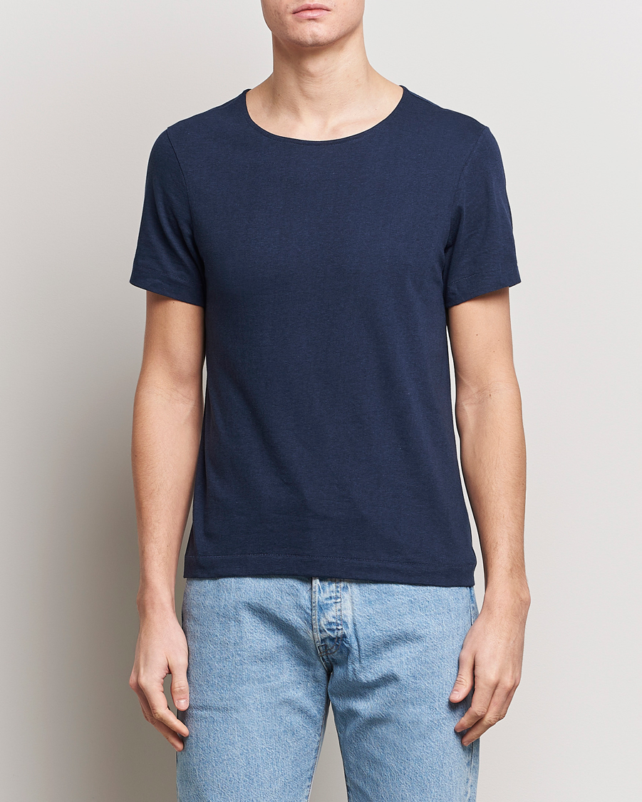 Herren | Kurzarm T-Shirt | Merz b. Schwanen | 1920s Loopwheeled T-shirt Ink Blue