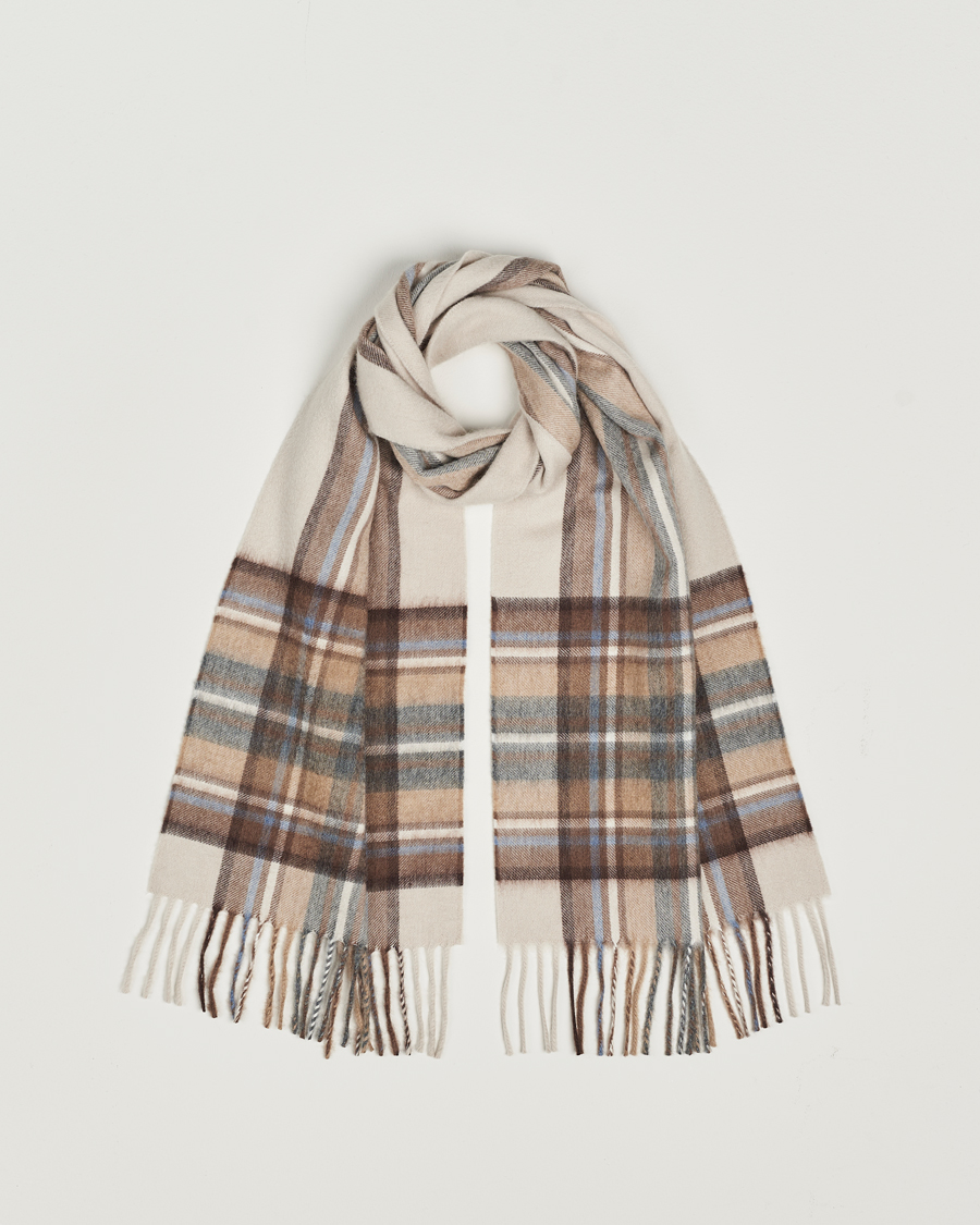 Herren | Begg & Co Striped/Checked Cashmere Scarf 30*160cm Natural Jean | Begg & Co | Striped/Checked Cashmere Scarf 30*160cm Natural Jean