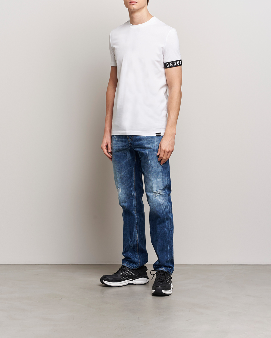 Herren | T-Shirts | Dsquared2 | Taped Logo Crew Neck T-Shirt White/Black