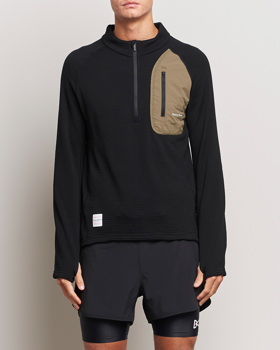 Men | Sweaters & Knitwear | District Vision | Half-Zip Merino Grid Fleece Black