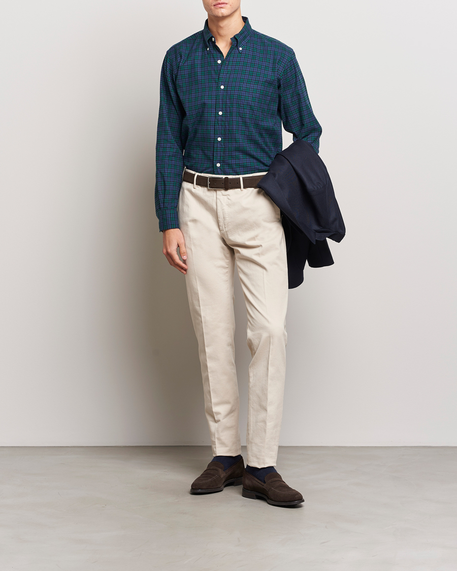 Herren | Hemden | Kamakura Shirts | Vintage Ivy Blackwatch Flannel Shirt Navy/Green