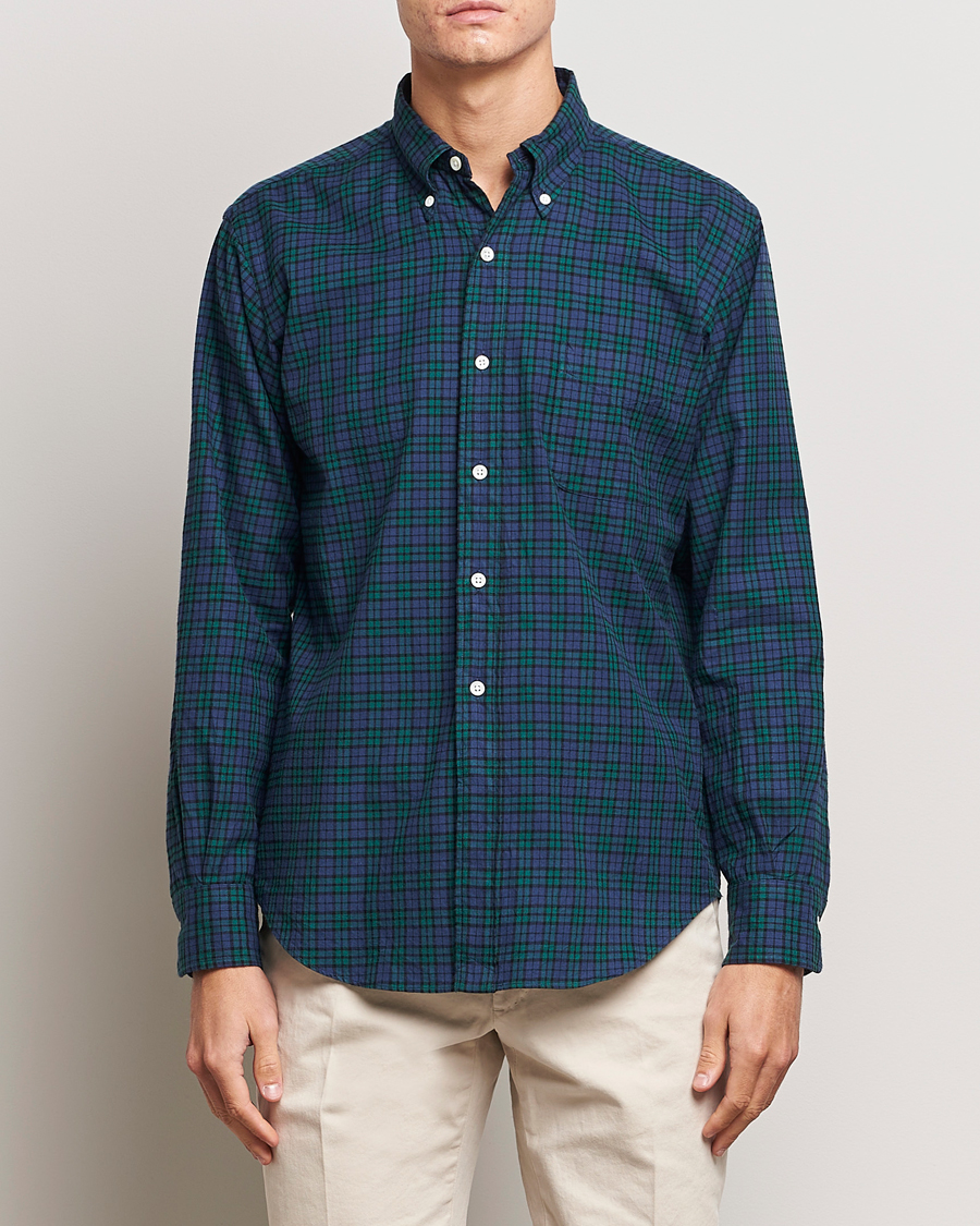 Herren | Hemden | Kamakura Shirts | Vintage Ivy Blackwatch Flannel Shirt Navy/Green