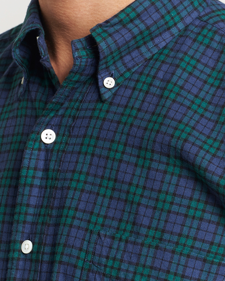 Herren | Hemden | Kamakura Shirts | Vintage Ivy Blackwatch Flannel Shirt Navy/Green