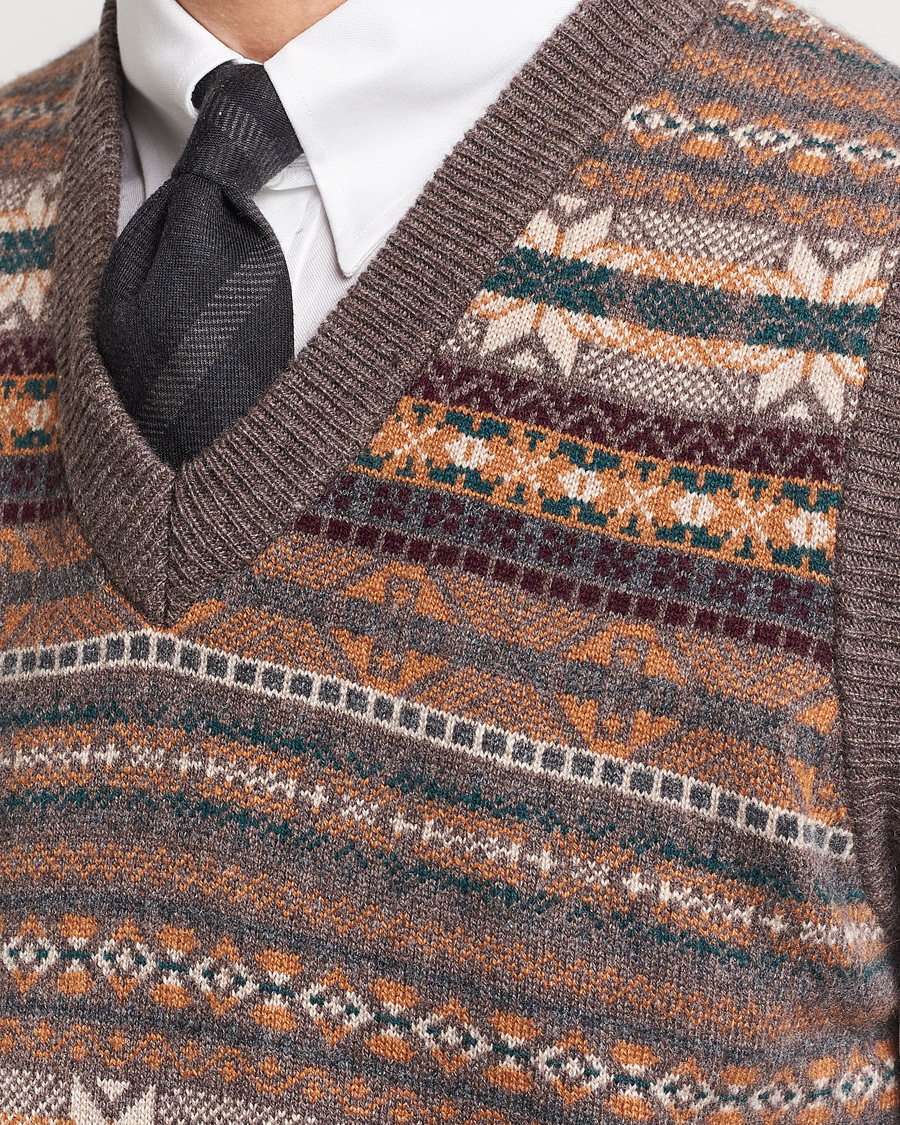 Herren | Pullover | Beams F | Cashmere Fairisle Vest Dark Brown