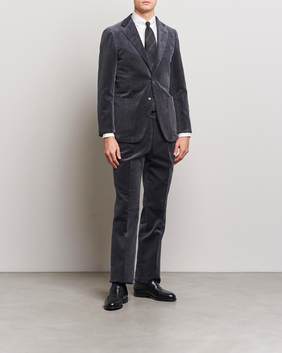 Herren | Hosen | Beams F | Corduroy Side Adjuster Trousers Charcoal