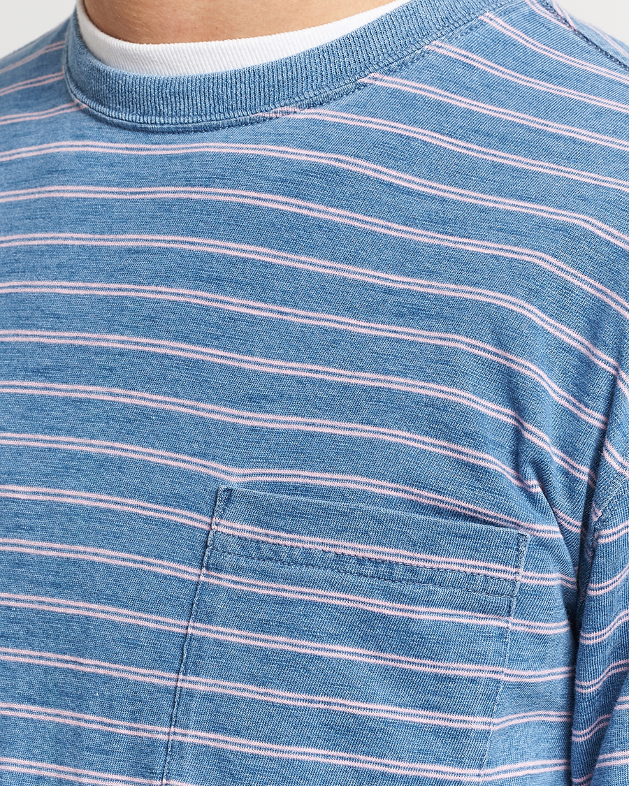 Herren | T-Shirts | BEAMS PLUS | Indigo Stripe Long Sleeve T-Shirt Light Blue