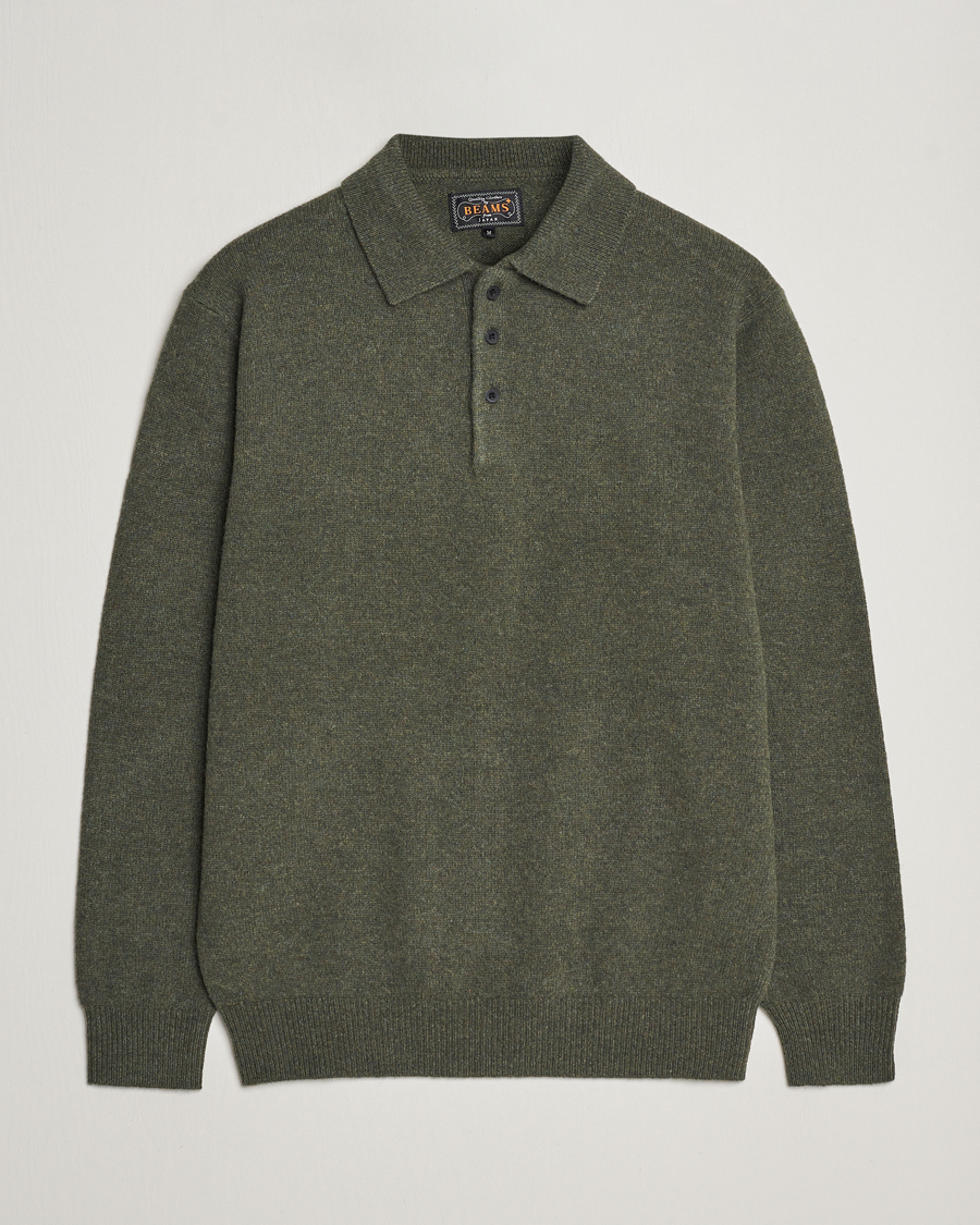 Herren | Pullover | BEAMS PLUS | Long Sleeve Knitted Polo Olive