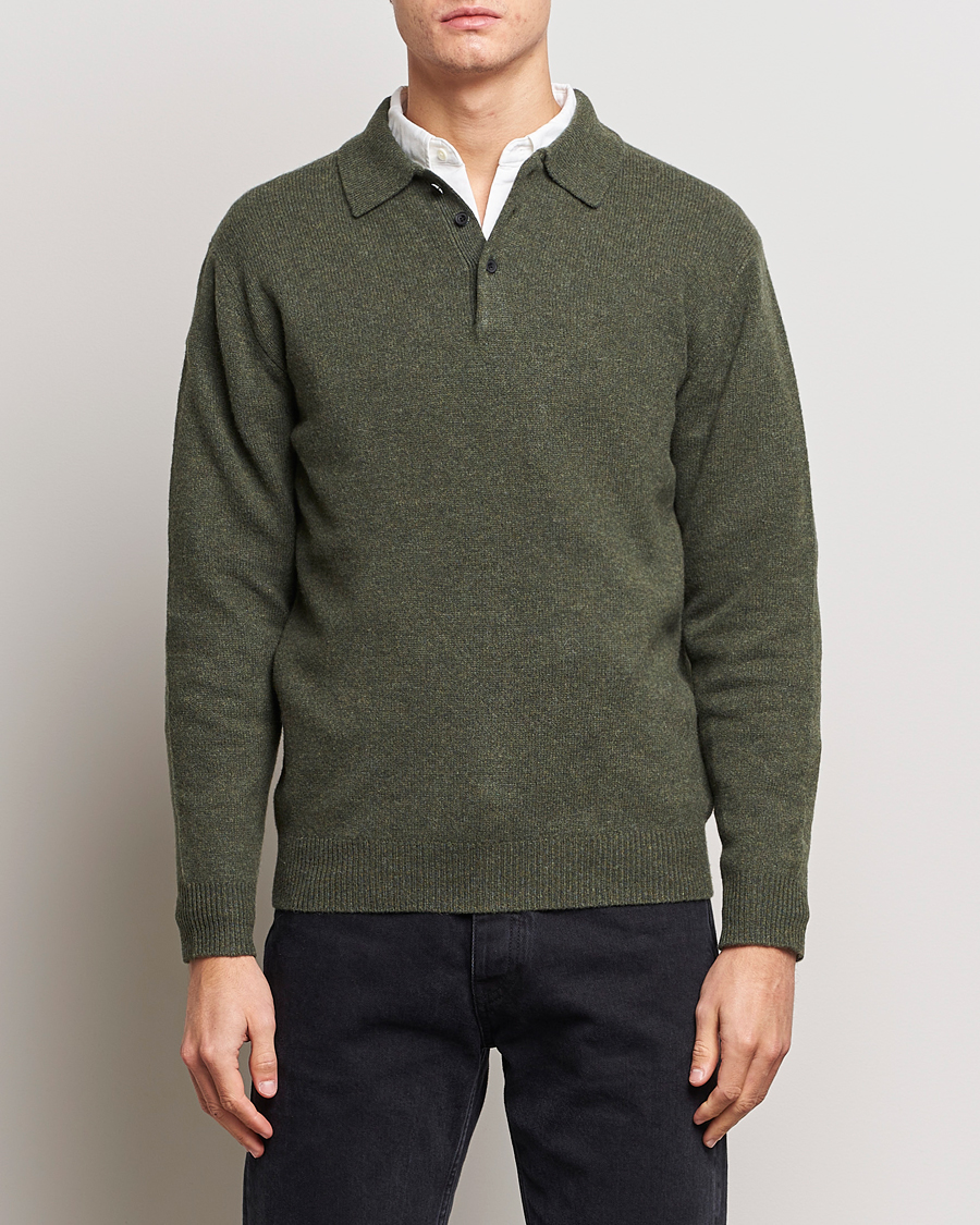 Herren | Pullover | BEAMS PLUS | Long Sleeve Knitted Polo Olive