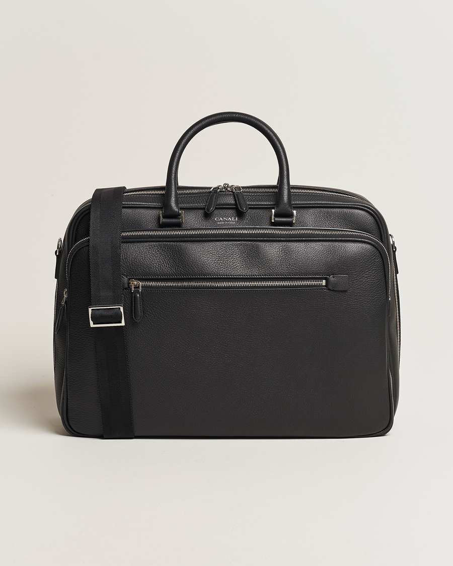 Herren | Canali Grain Leather Weekend Bag Black | Canali | Grain Leather Weekend Bag Black