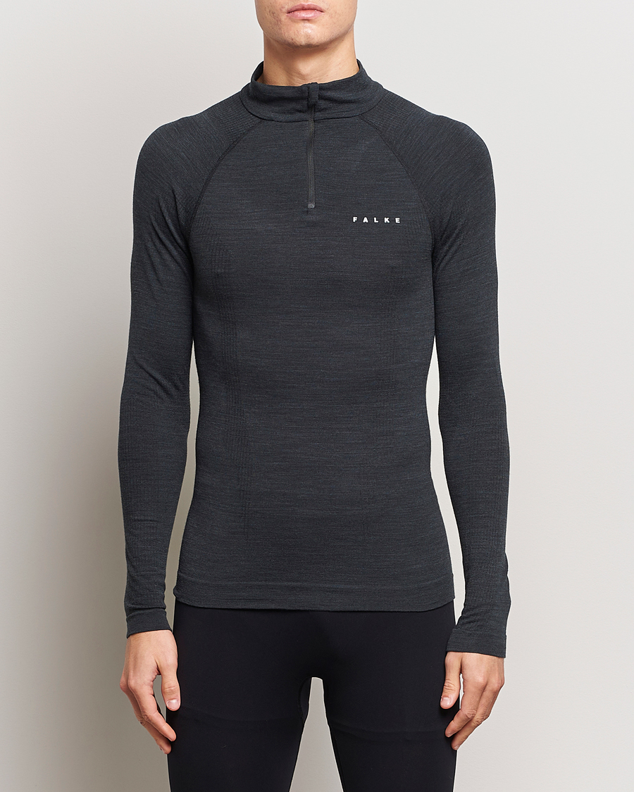 Herren | Pullover | Falke | Sport Long Sleeve Wool Tech Half Zip Shirt Black