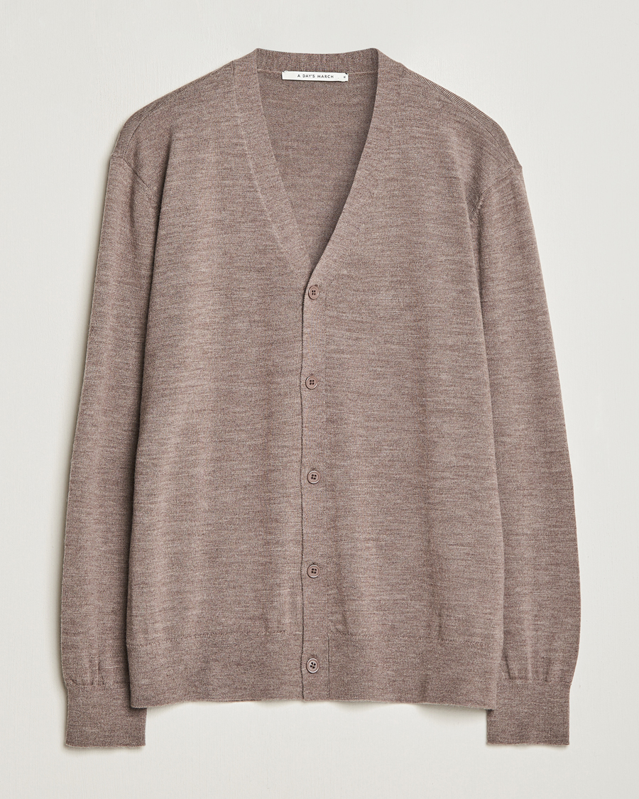 Herren | Pullover | A Day's March | Oca Merino Cardigan Taupe Melange