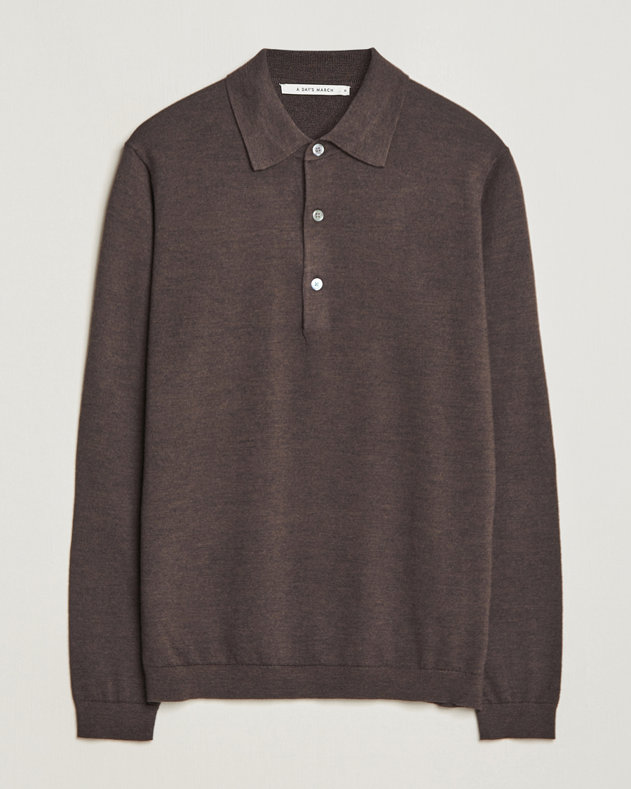Herren | Pullover | A Day's March | Ambroz Merino Polo Dark Brown