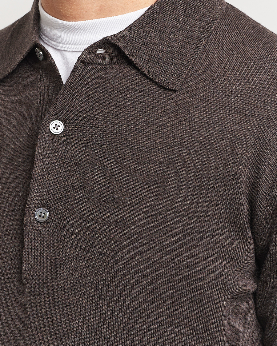 Herren | Pullover | A Day's March | Ambroz Merino Polo Dark Brown