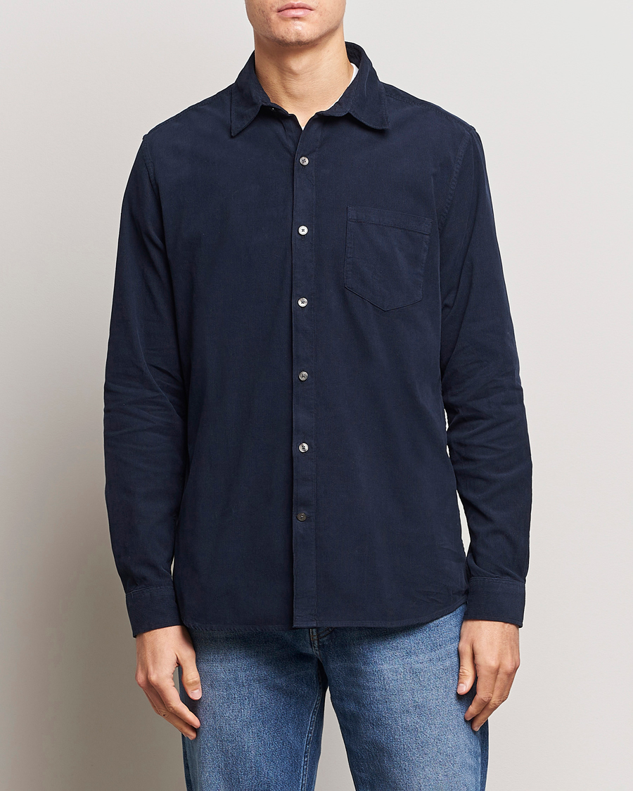 Herren | Hemden | A Day's March | Daintree Baby Cord Shirt Navy