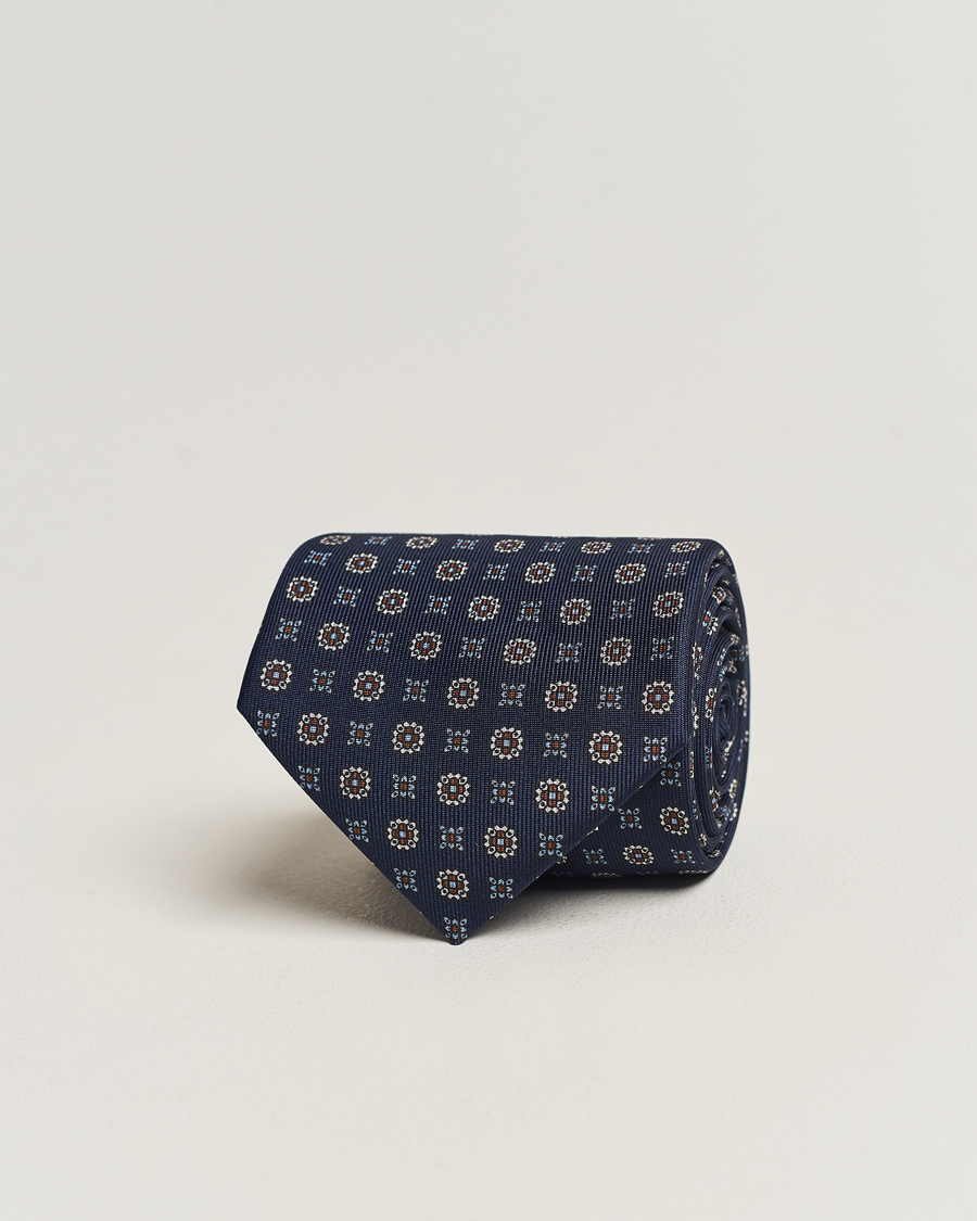 Herren | E. Marinella 3-Fold Printed Silk Tie Navy | E. Marinella | 3-Fold Printed Silk Tie Navy