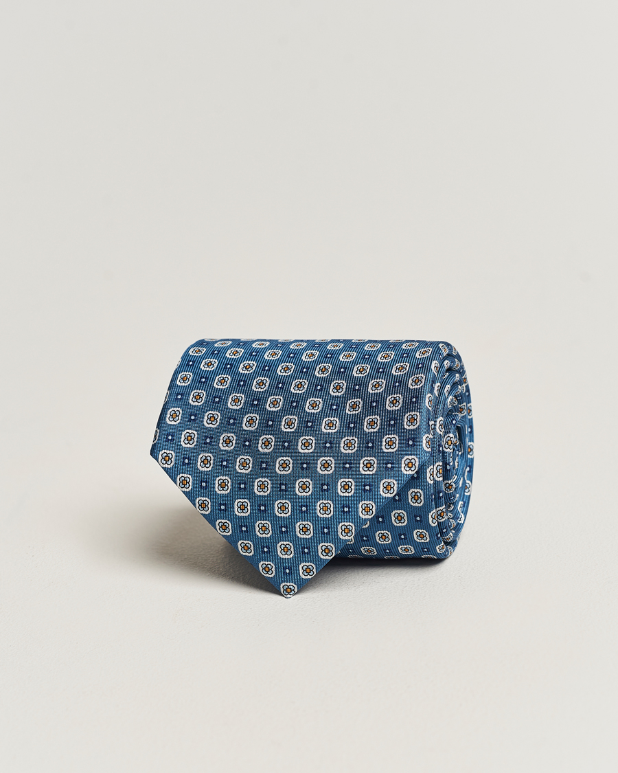 Herren | E. Marinella 3-Fold Printed Silk Tie Blue | E. Marinella | 3-Fold Printed Silk Tie Blue