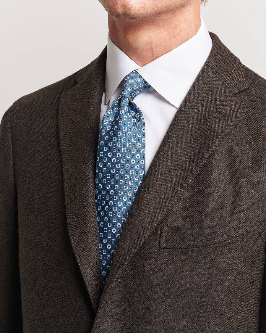 Herren | E. Marinella 3-Fold Printed Silk Tie Blue | E. Marinella | 3-Fold Printed Silk Tie Blue