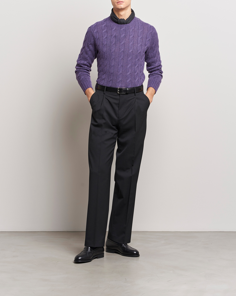 Herren | Pullover | Ralph Lauren Purple Label | Cashmere Cable Sweater Purple Melange