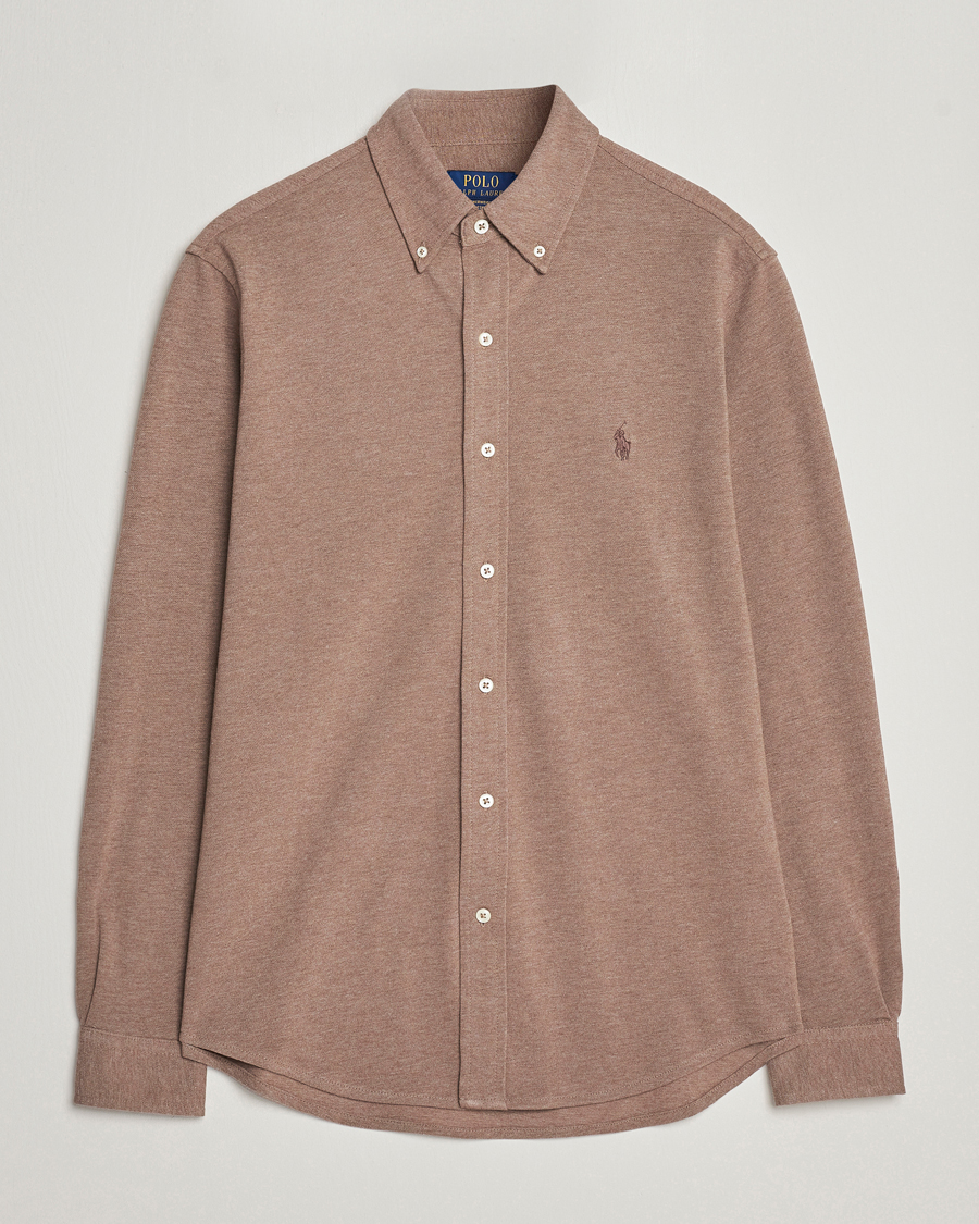 Herren | Hemden | Polo Ralph Lauren | Slim Fit Featherweight Mesh Shirt Dark Taupe Heather