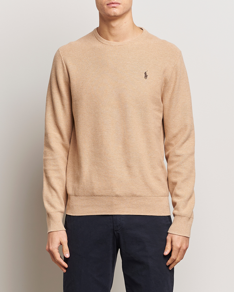 Herren | Strickpullover | Polo Ralph Lauren | Textured Cotton Crew Neck Sweater Camel Melange