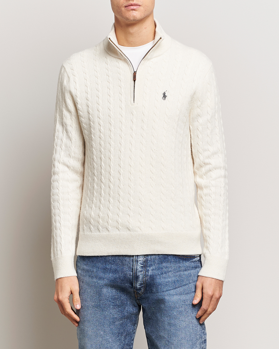 Herren | Pullover | Polo Ralph Lauren | Wool/Cotton Cable Half-Zip Andover Cream