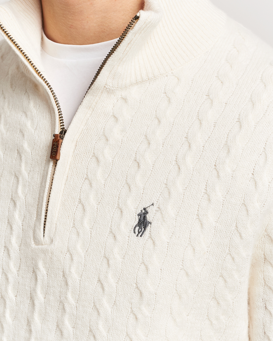 Herren | Pullover | Polo Ralph Lauren | Wool/Cotton Cable Half-Zip Andover Cream