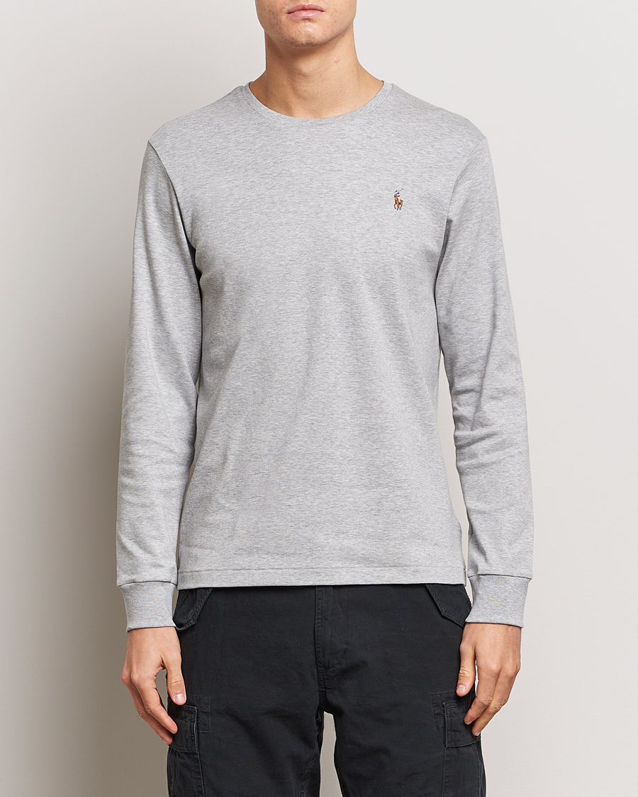 Herren | T-Shirts | Polo Ralph Lauren | Luxury Pima Cotton Long Sleeve T-Shirt Light Grey