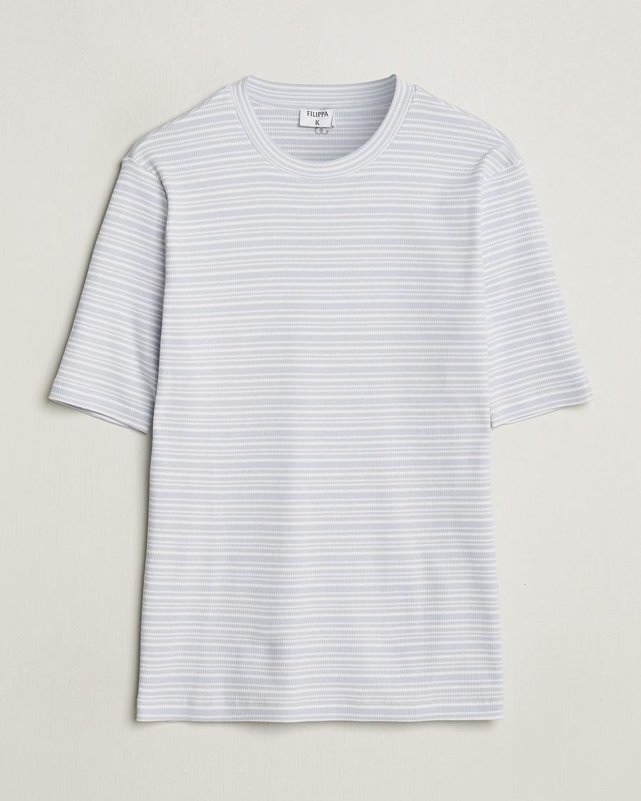 Herren | T-Shirts | Filippa K | Striped Rib T-Shirt Mist Blue/White