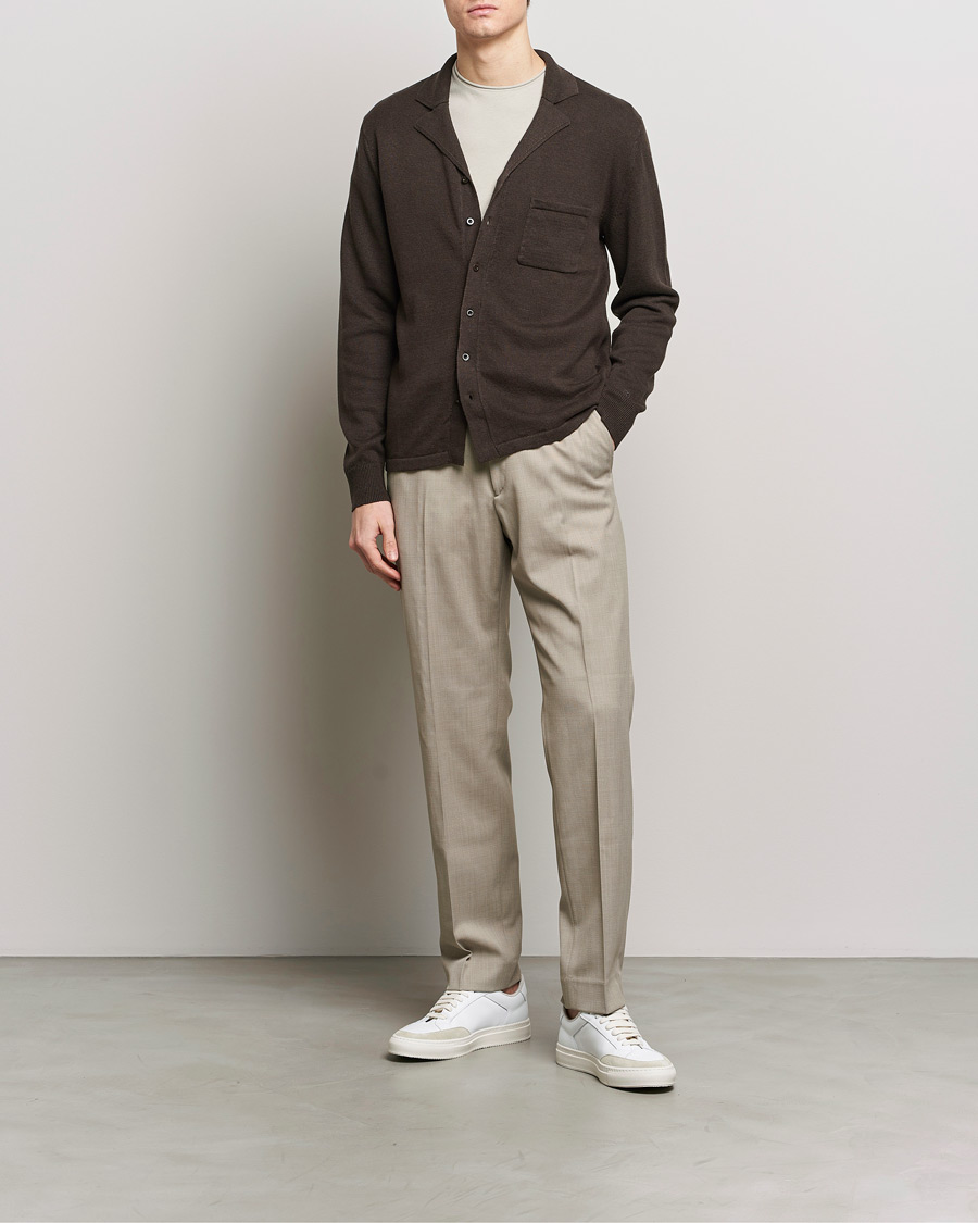 Herren | Pullover | Filippa K | Cotton Linen Knitted Shirt Dark Oak