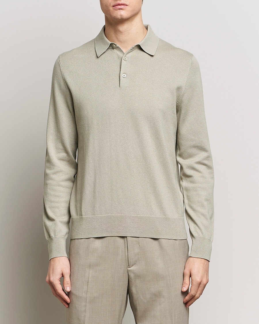 Herren | Pullover | Filippa K | Knitted Polo Shirt Light Sage