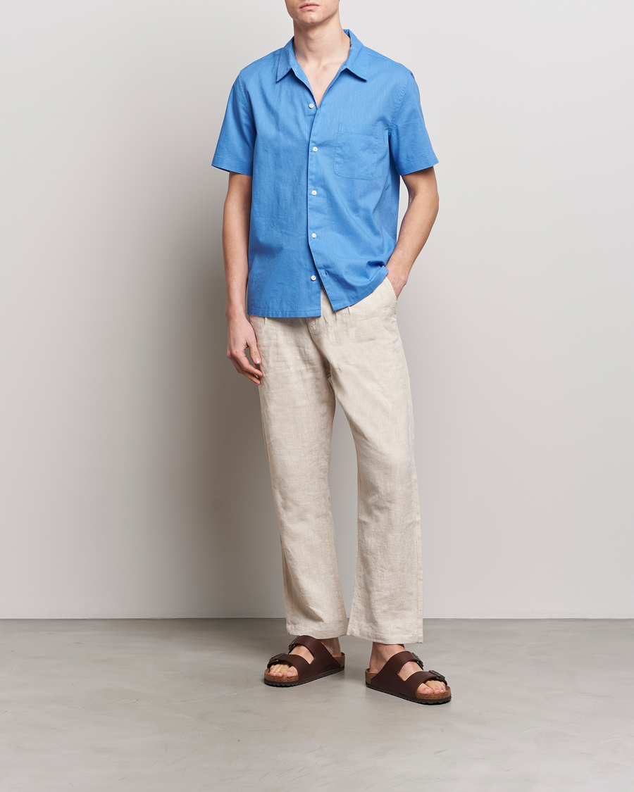 Herren | Hemden | Samsøe Samsøe | Avan Linen/Cotton Short Sleeve Shirt Super Sonic