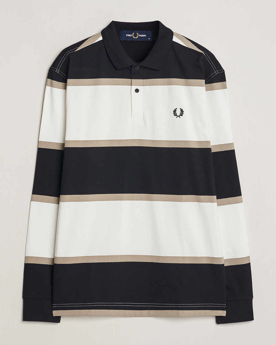 Herren | Pullover | Fred Perry | Relaxed Striped Rugby Shirt Snow White/Navy