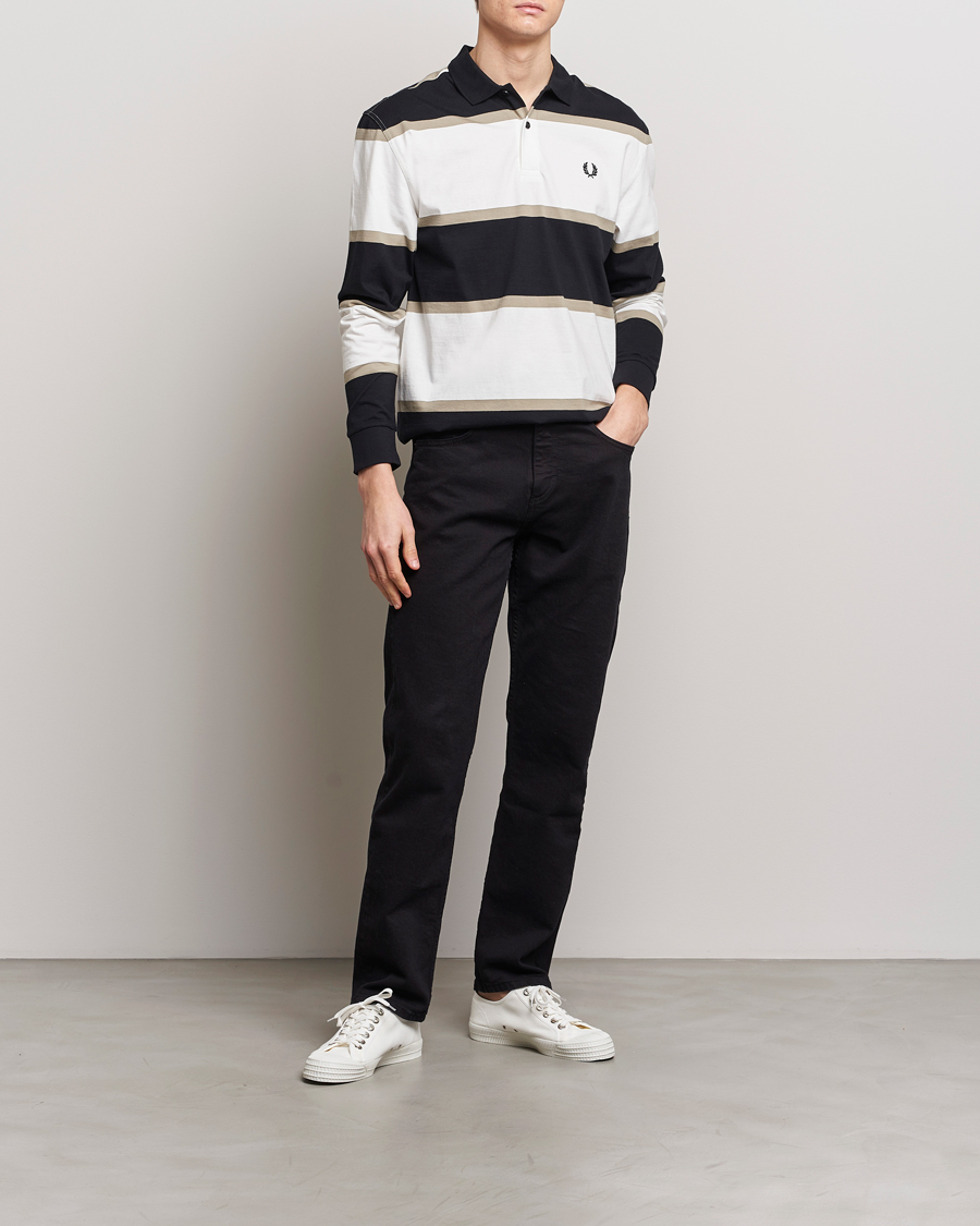 Herren | Pullover | Fred Perry | Relaxed Striped Rugby Shirt Snow White/Navy