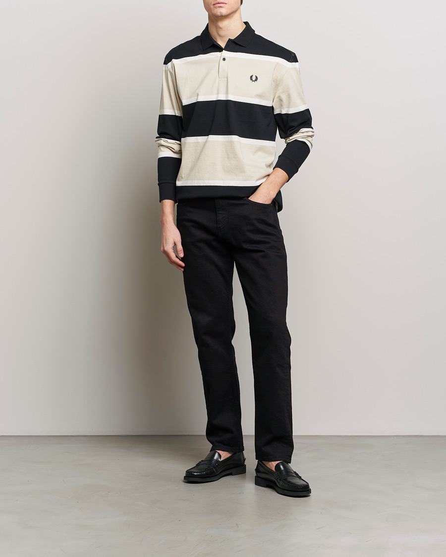 Herren | Pullover | Fred Perry | Relaxed Striped Rugby Shirt Oatameal/Black